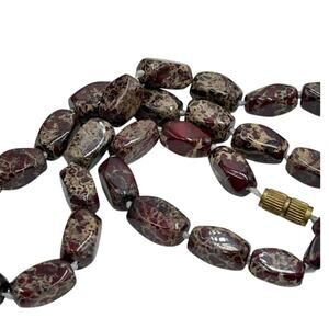 Vintage Brecciated Jasper Single Strand Hand Knotted Screw Clasp Necklace